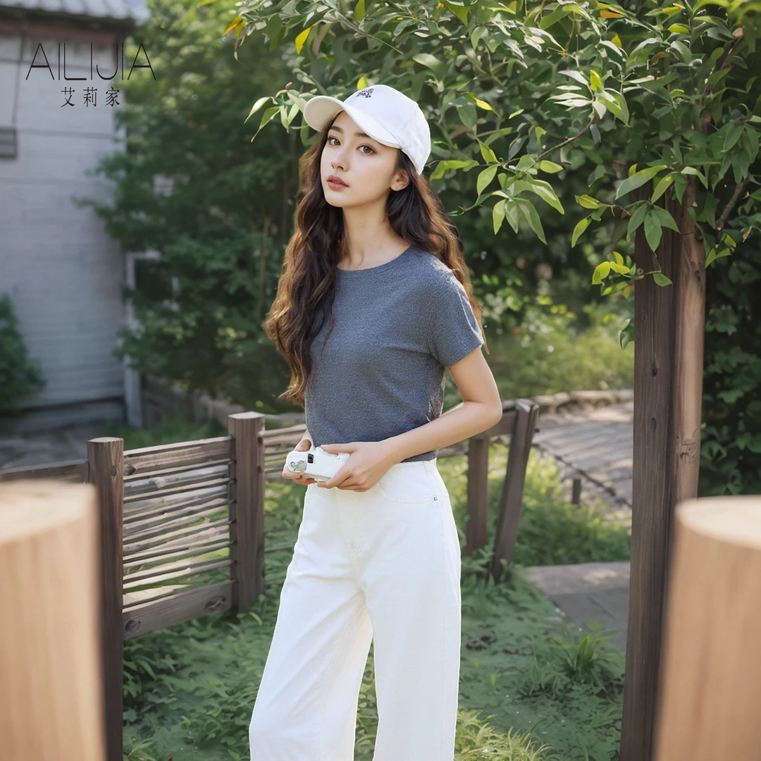 艾莉家夏季新款纯色百搭打底衫极简风休闲显瘦T恤女13JX306003