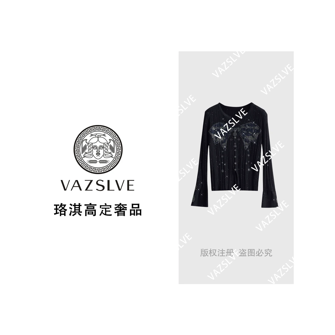 【VAZSLVE/珞淇高定】桑蚕丝羊毛烫钻蝴蝶结设计针织开衫msl587