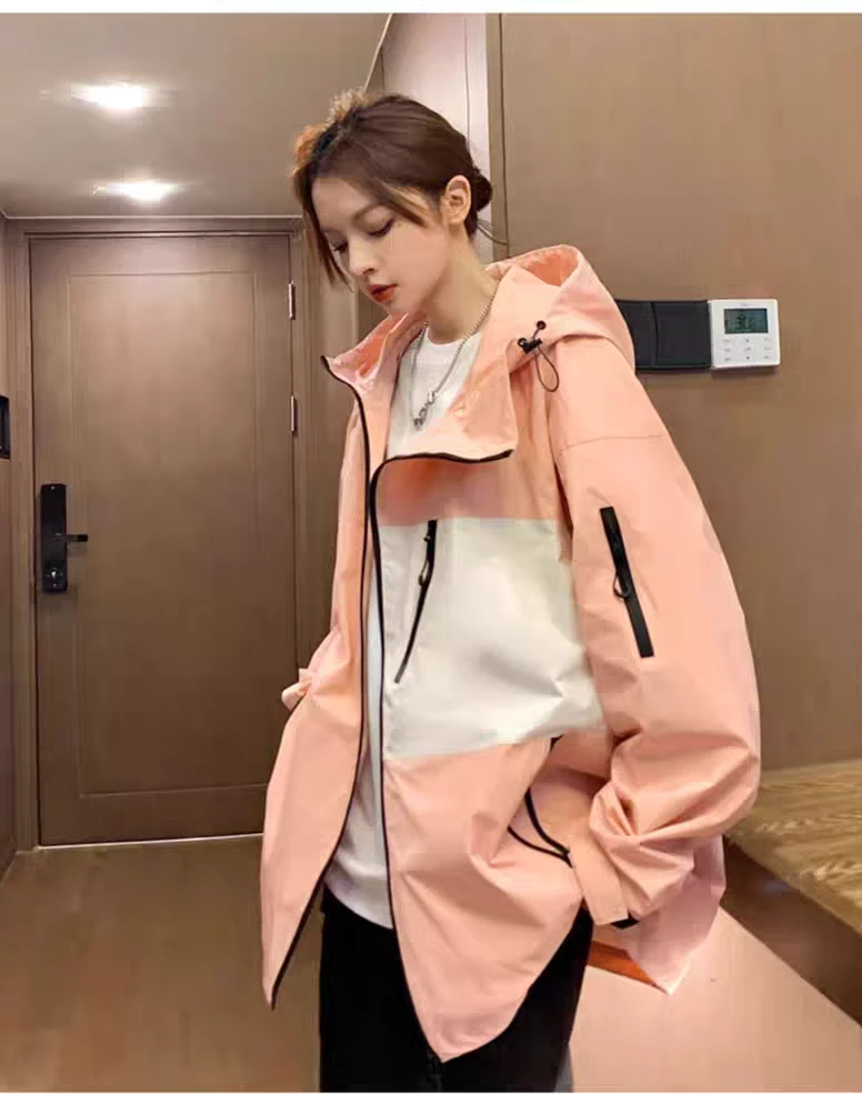 （6053）潮牌硬壳拼色多拉链连帽冲锋衣外套（A4-4）