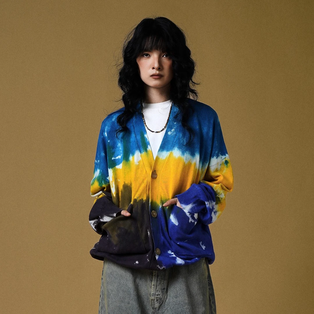 手工滴墨渲染风复古毛衣开衫 3303