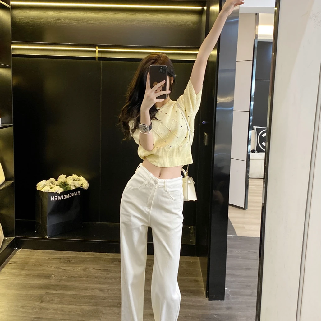 【现货】针织短袖t恤女2025秋季新款设计感别致小个子短款百搭上衣