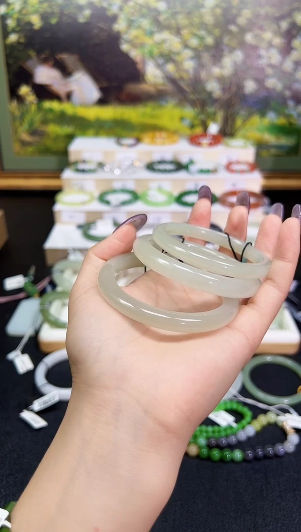 未镶嵌手镯和田玉蜂蜜水美人条手镯55-56圈口