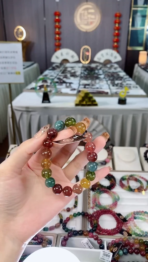 未镶嵌老矿碧玺色标透体单圈手串10mm+碧玺dan多样性发货一条