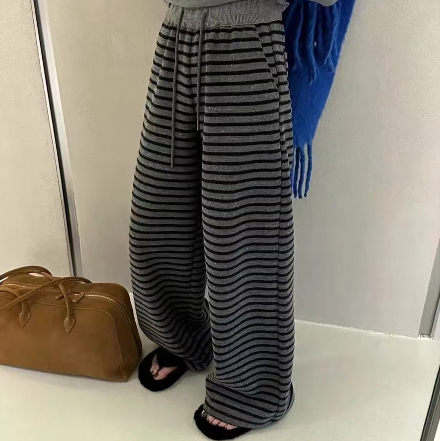 【 2025】春季新款撞色条纹时尚显瘦高级感休闲百搭直筒阔腿裤女