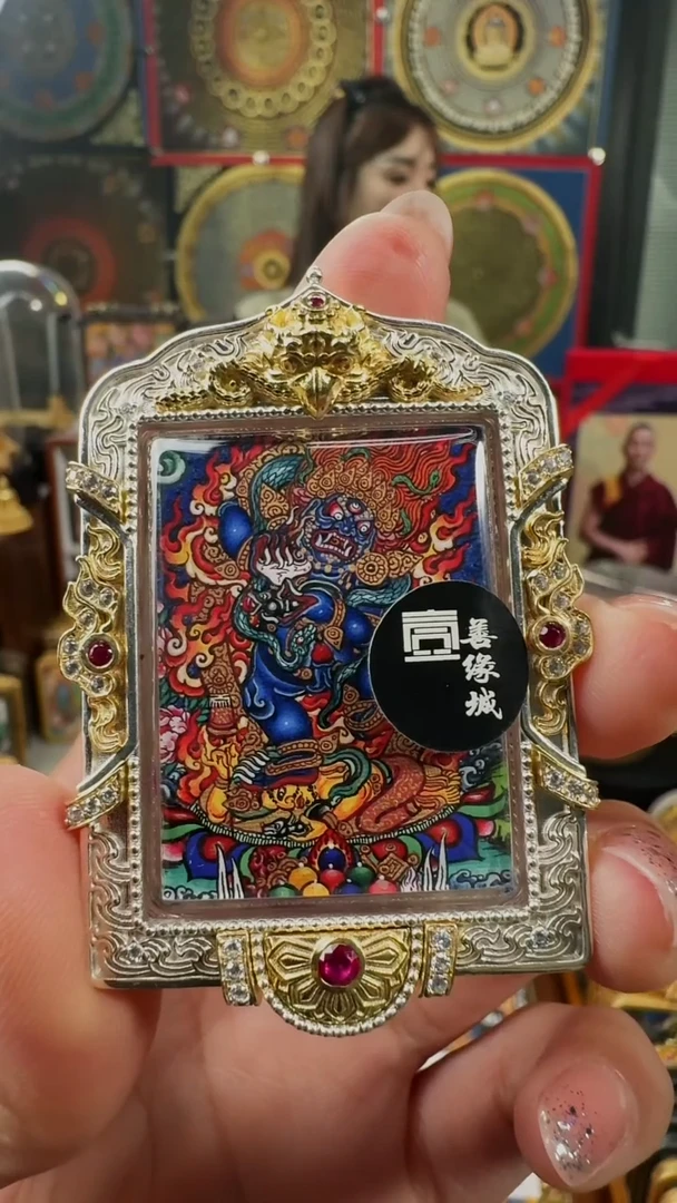 吊坠壹善缘城手绘唐卡黑C