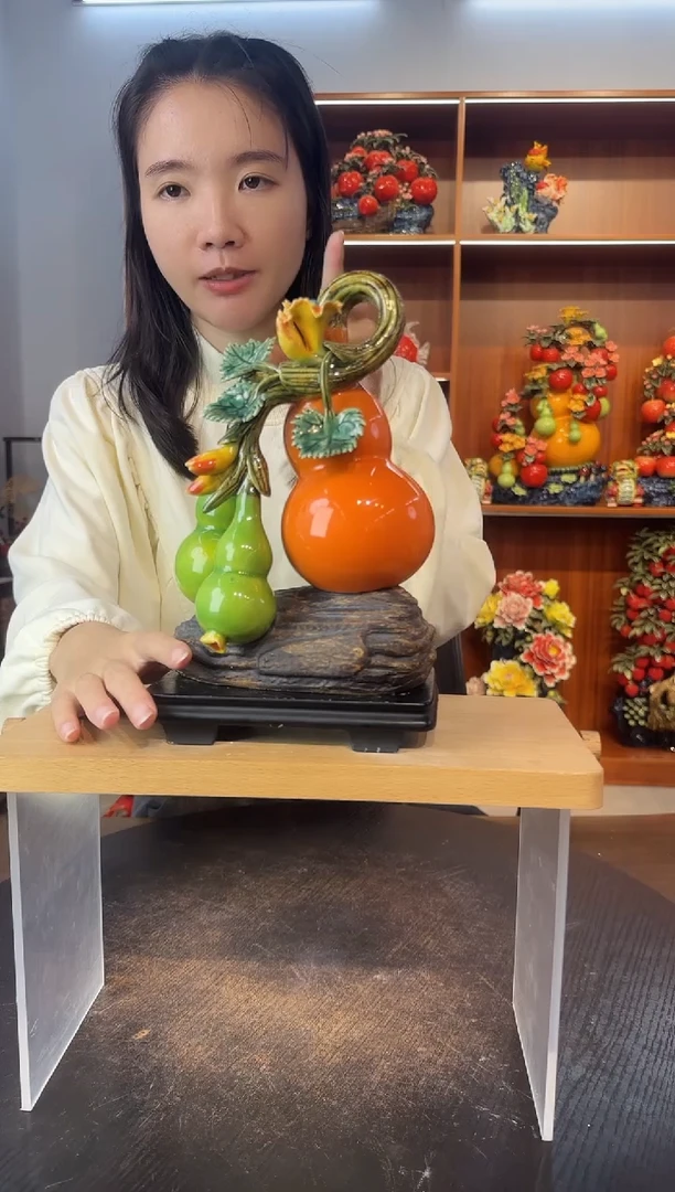 陶瓷有底座三葫芦摆件