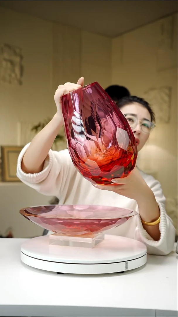 手工艺品琉璃柠*?金红琥珀切面花瓶