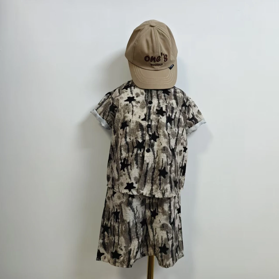 2025新款男童(套装)夏装儿童碎花时尚休闲夏季连体印花洋气