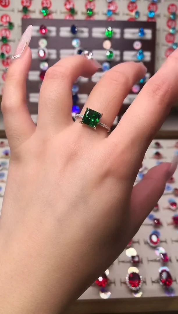 银S925镶嵌透辉石戒指方8*8 银托