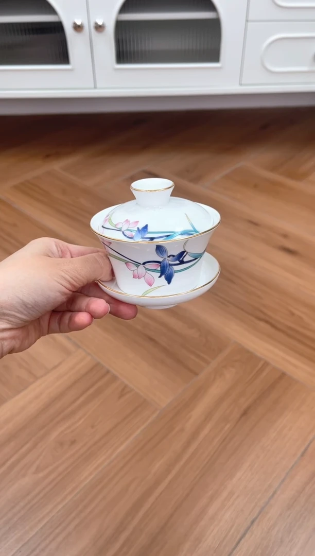 紫砂茶盘兰花高骨骨瓷盖碗微瑕不退不换