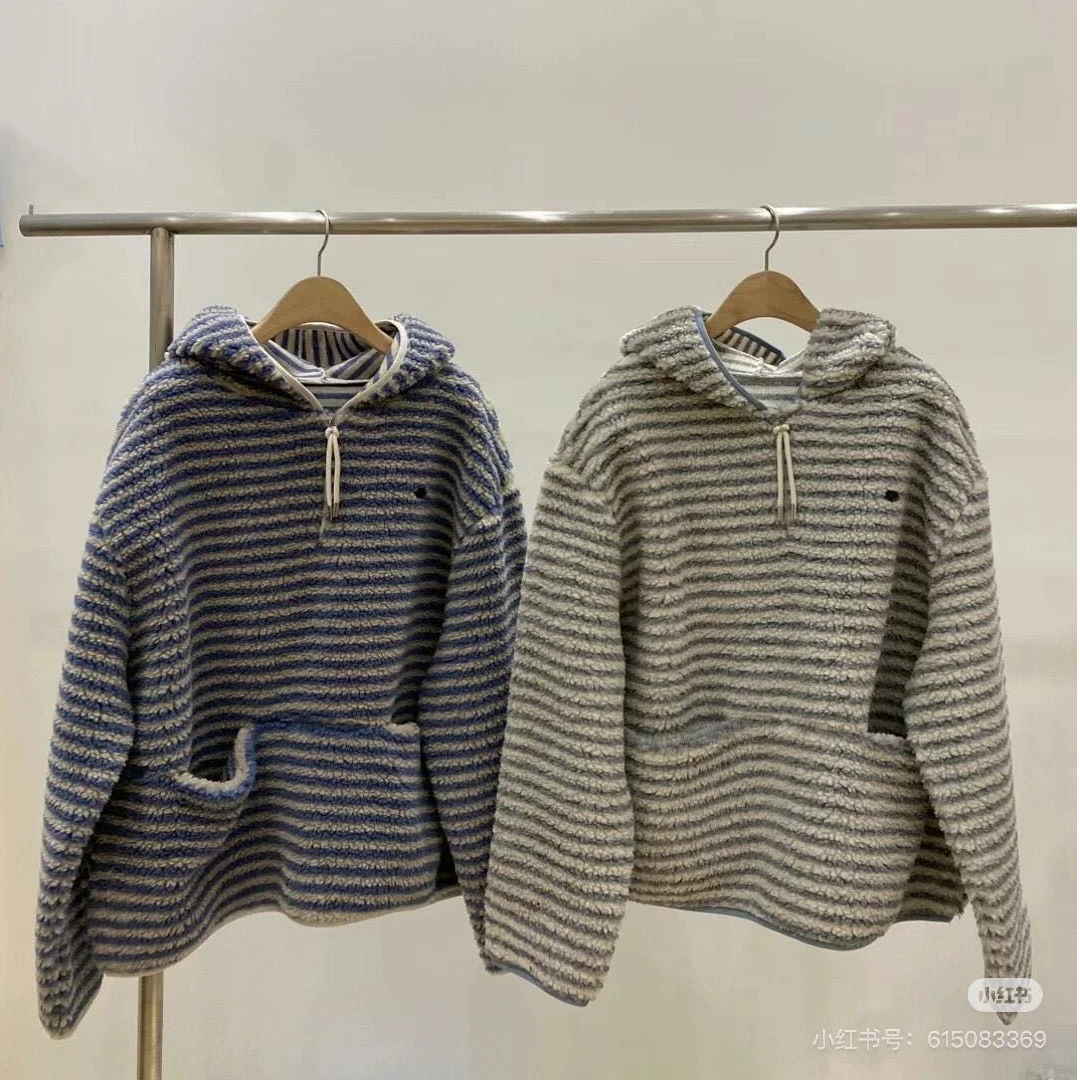 2025秋冬季新款韩系休闲百搭保暖羔羔毛半拉链宽松连帽卫衣-2973