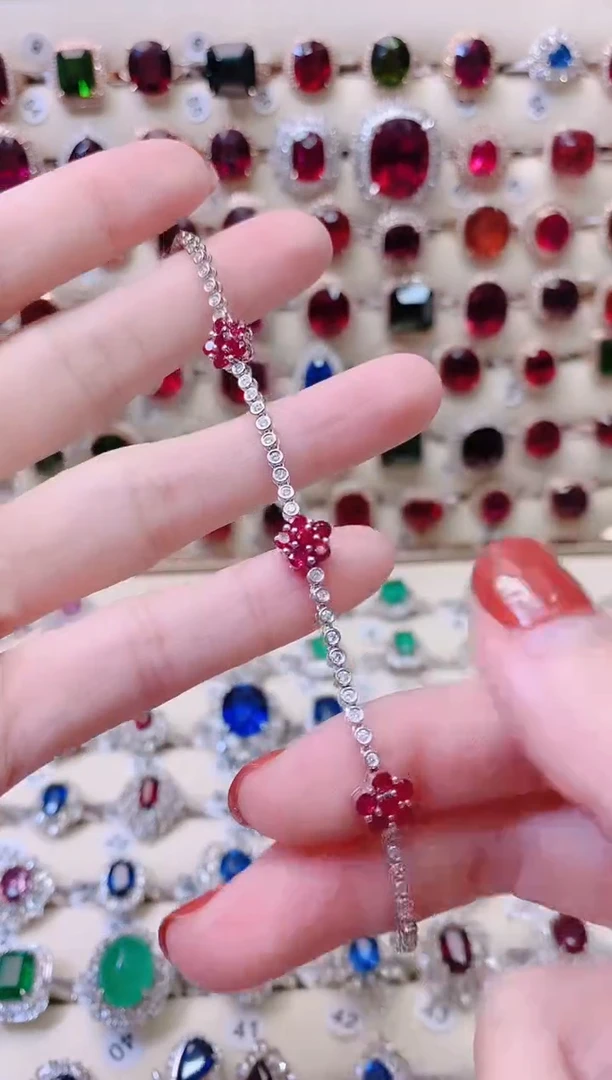 18K金镶嵌18K金手链红宝石1