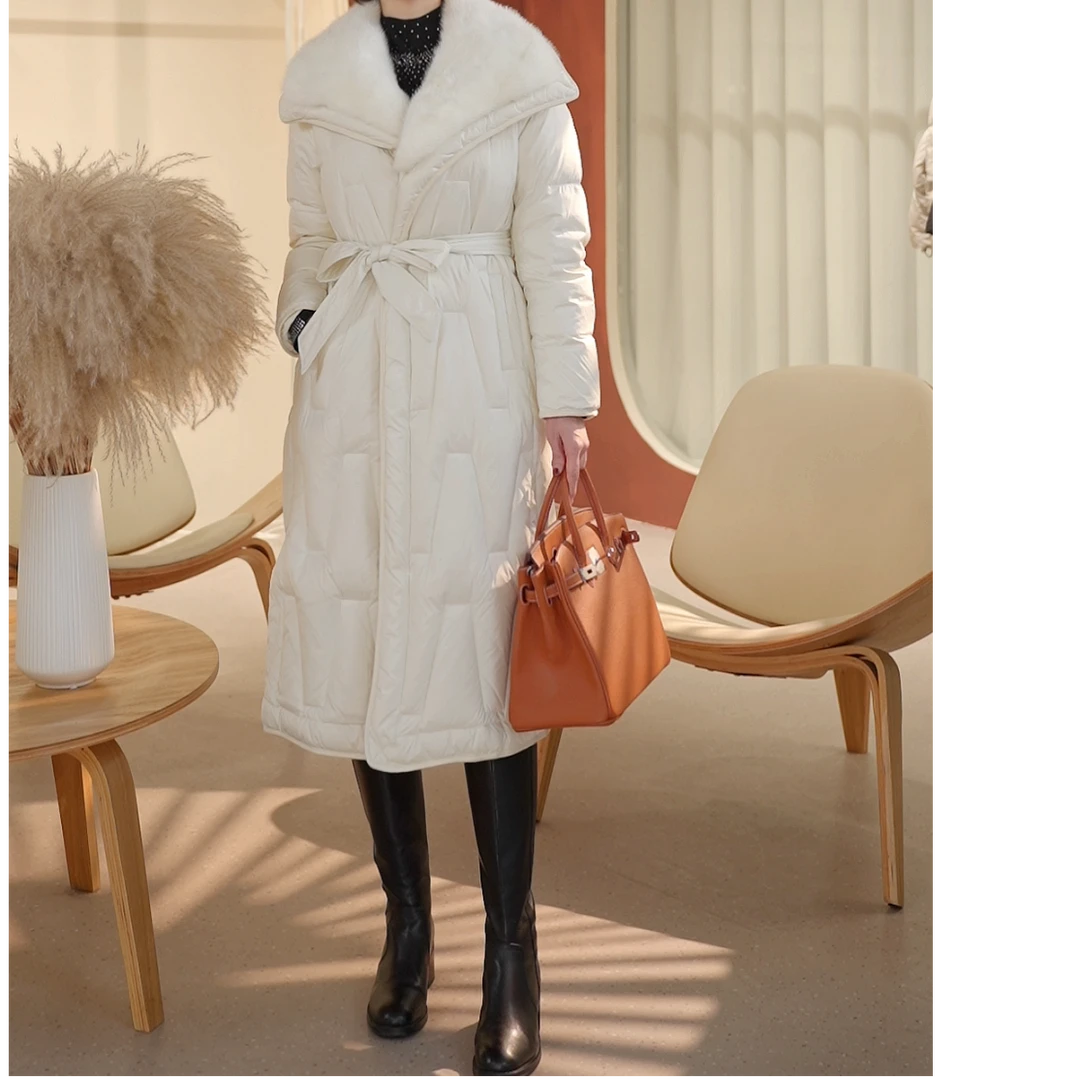 冬季新款气质加厚保暖时尚水貂毛领中长款羽绒服