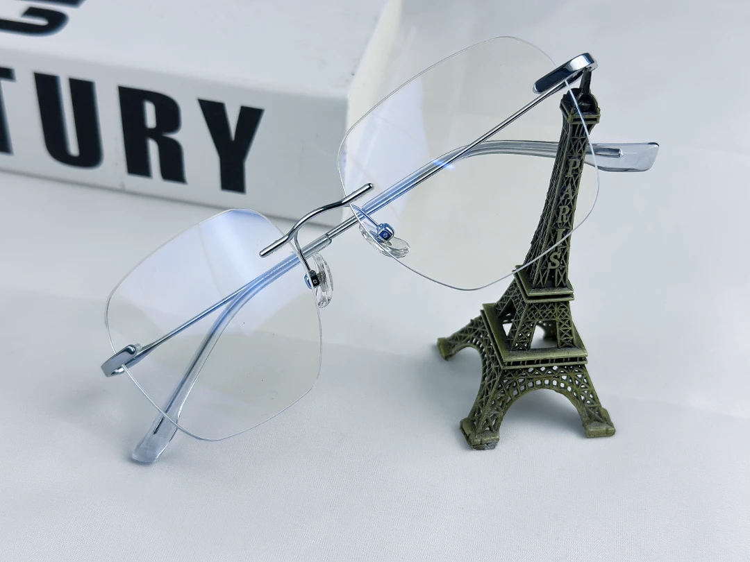 无框纯钛近视眼镜框男女款可配度数防蓝光款网红眼镜眶蔡司镜片