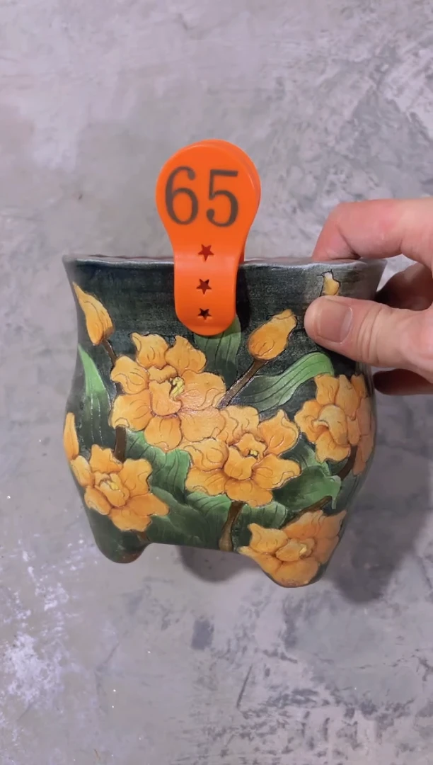 摆件65陶花岛花盆罐—手工痕迹默认，大小会有1-2公分误差