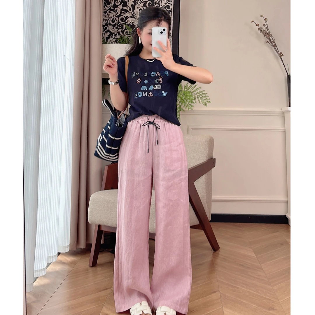 【PGXIAOM】小二定制粉  藏青两色休闲阔腿裤KZ4065