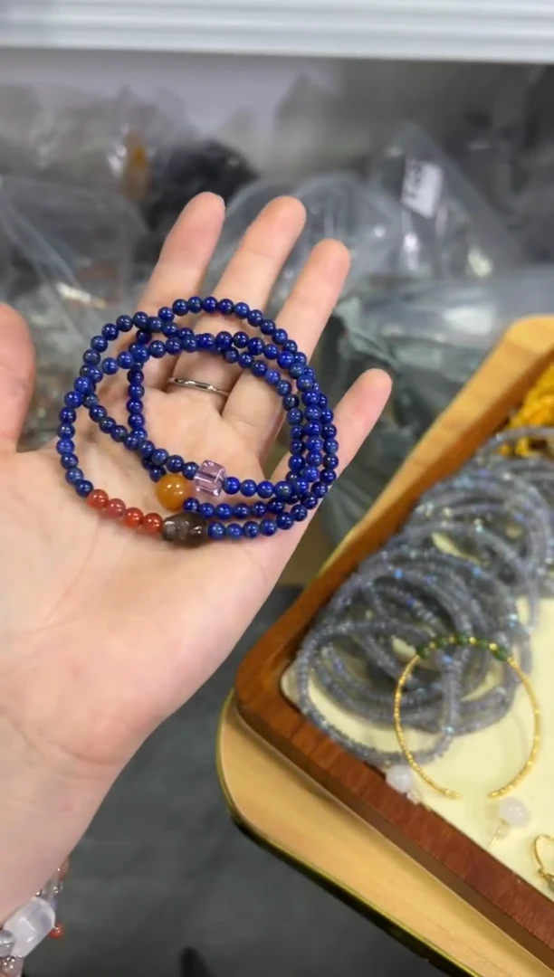 【闪购商品】青金石手链银S925镶嵌青金石蜜蜡设计款多圈[3912]