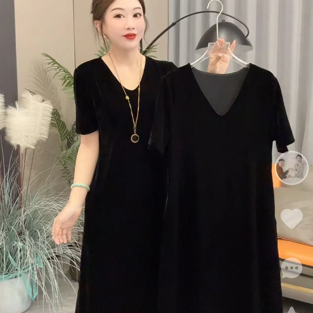洋气气质显瘦高端气质超薄夏季丝绒裙204#