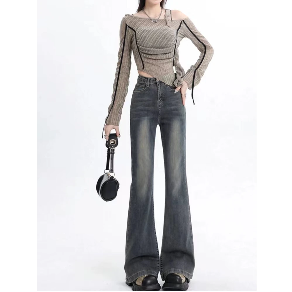 大码女装裤女夏季新款辣妹弹力修身显瘦垂感拖地裤-KXDM66628