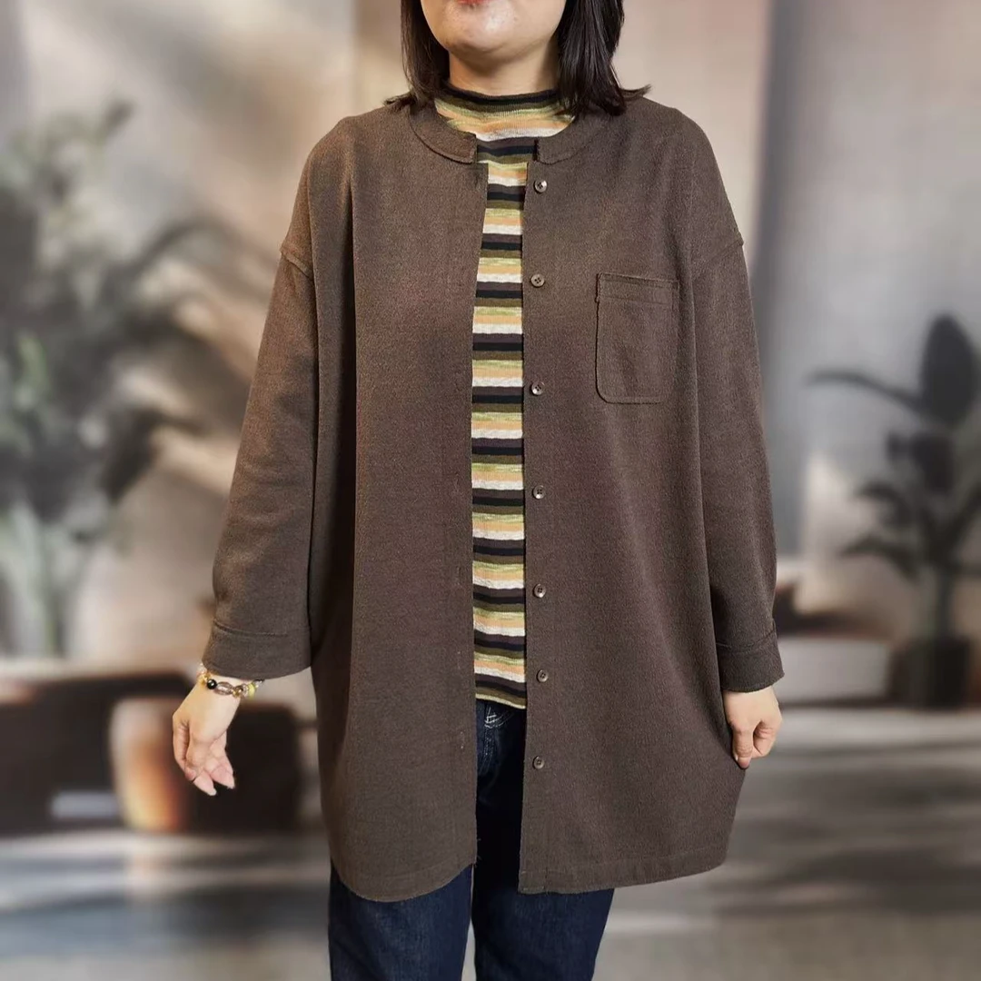 T-142秋冬时尚百搭设计感桑蚕丝羊毛宽松中长款毛边工艺大衣外套