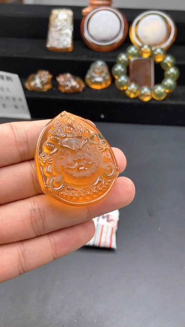 琥珀颈饰未镶嵌财*黄财神吊坠