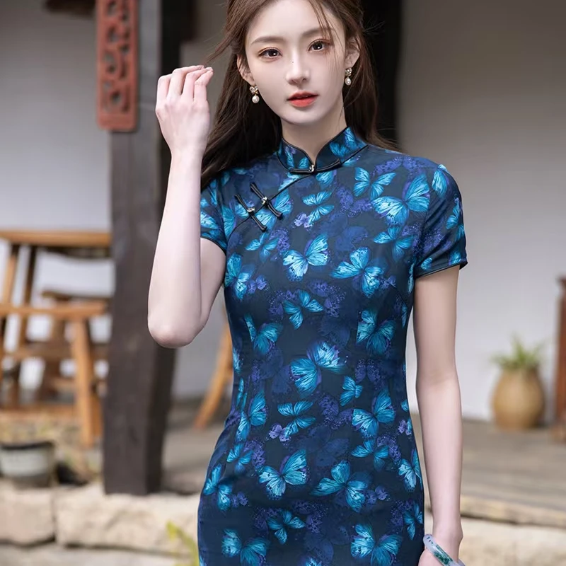 修身中式改良2025旗袍新款复古长款气质连衣裙夏季日常年轻中国风
