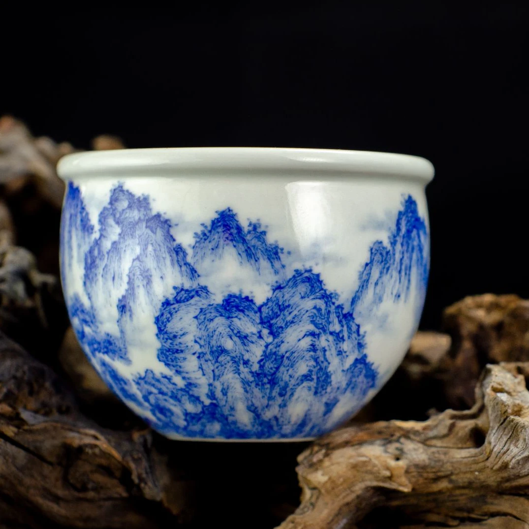云清晓境 | 《鹿鸣之什图》缸杯 纯手工手绘山水青花瓷茶器