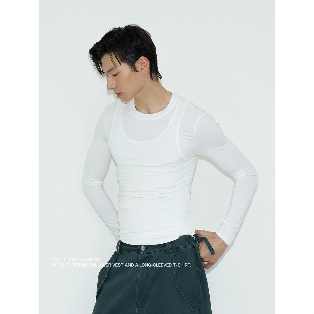 weave【新品】穿搭公式 白色两件叠穿合身轻薄圆领百搭打底背心内搭