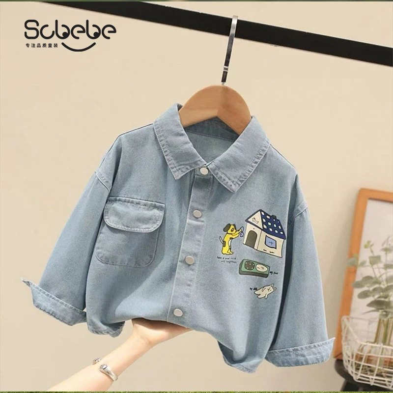 【现货】儿童牛仔外套春季新款男童洋气休闲卡通翻领外套AW826