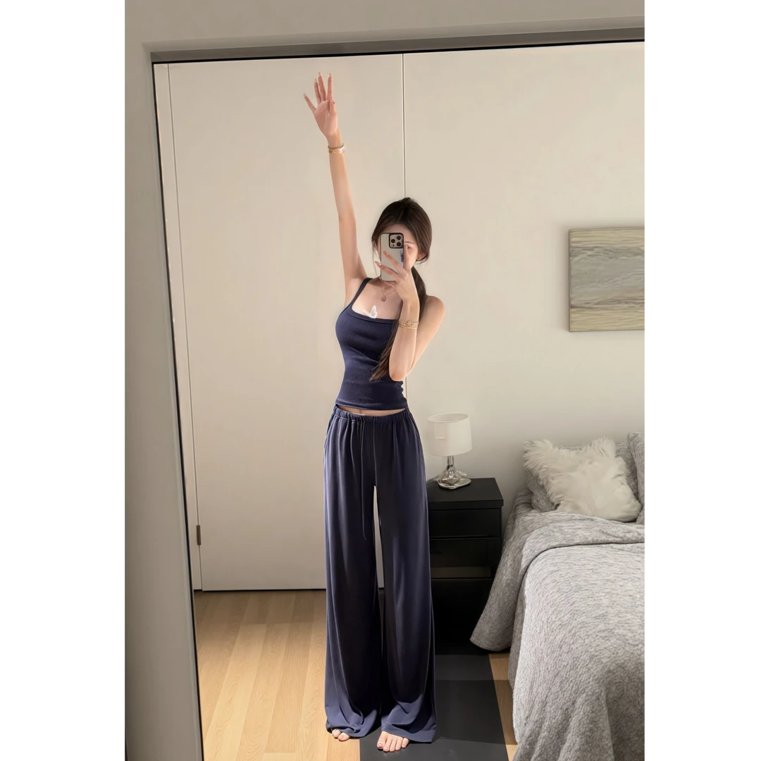 2025夏季新款ins纯欲性感高级感吊带上衣配显瘦高腰休闲裤两件套