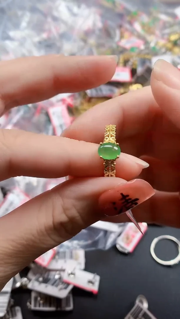 银S925镶嵌戒指翡翠天然A货缅甸翡翠