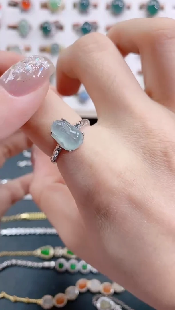 银S925镶嵌戒指翡翠天然翡翠