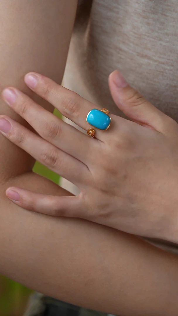 银S925镀金镶嵌绿松石戒指秒拍号22戒指11*16mm