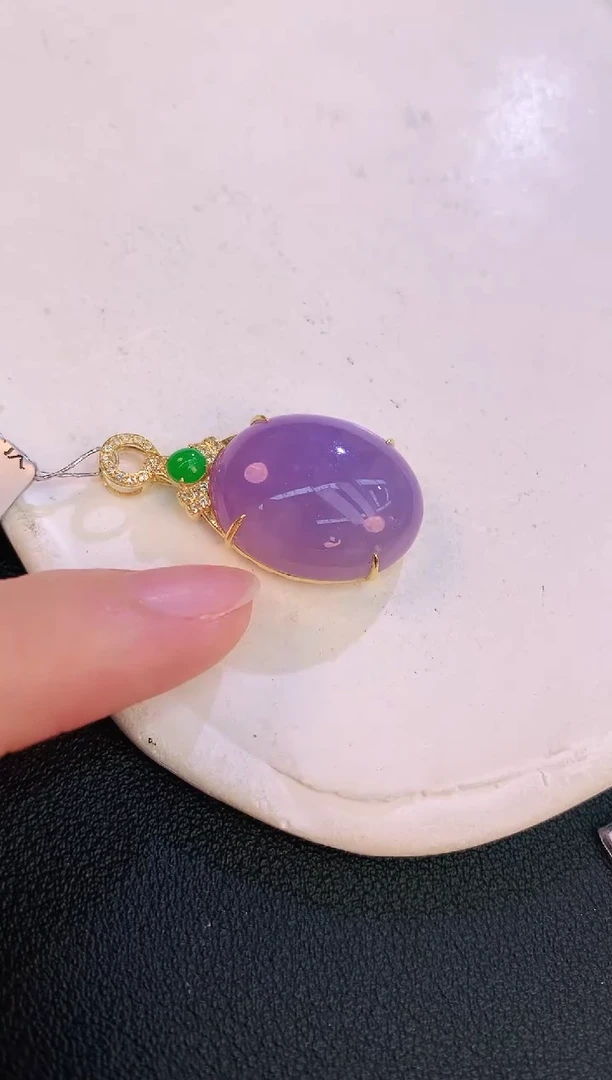 翡翠18K金镶嵌颈饰 赠礼盒证书 麦麦