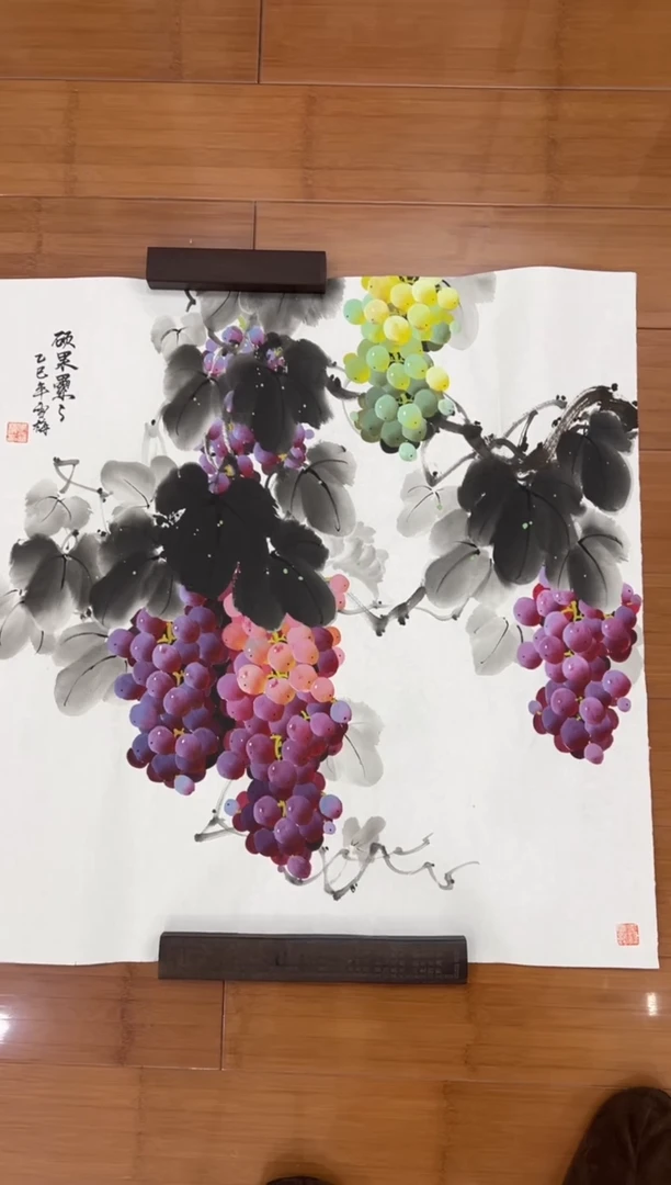 国画【直播福利，纯手工手绘】李雪梅葡萄68*68