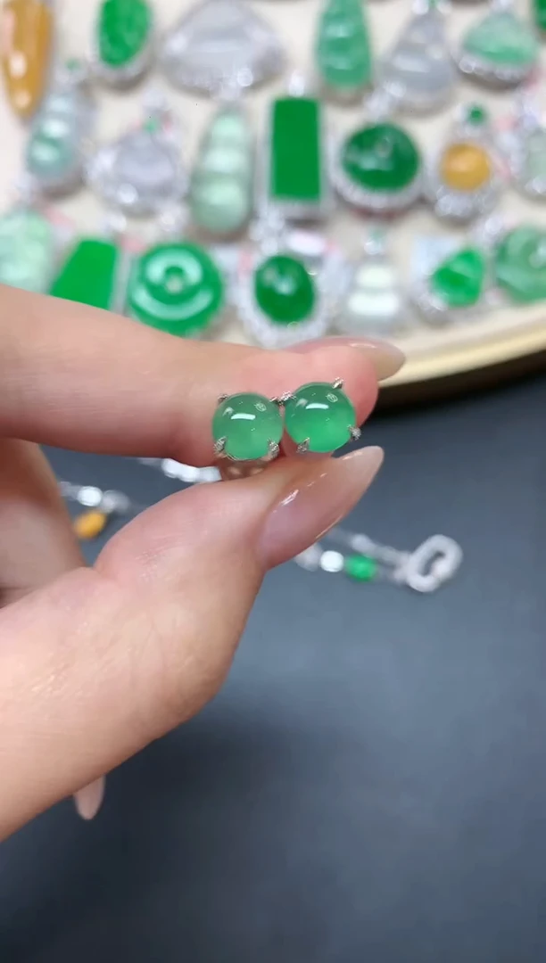 翡翠18K金镶嵌耳饰A415|3980多样性发货一件|