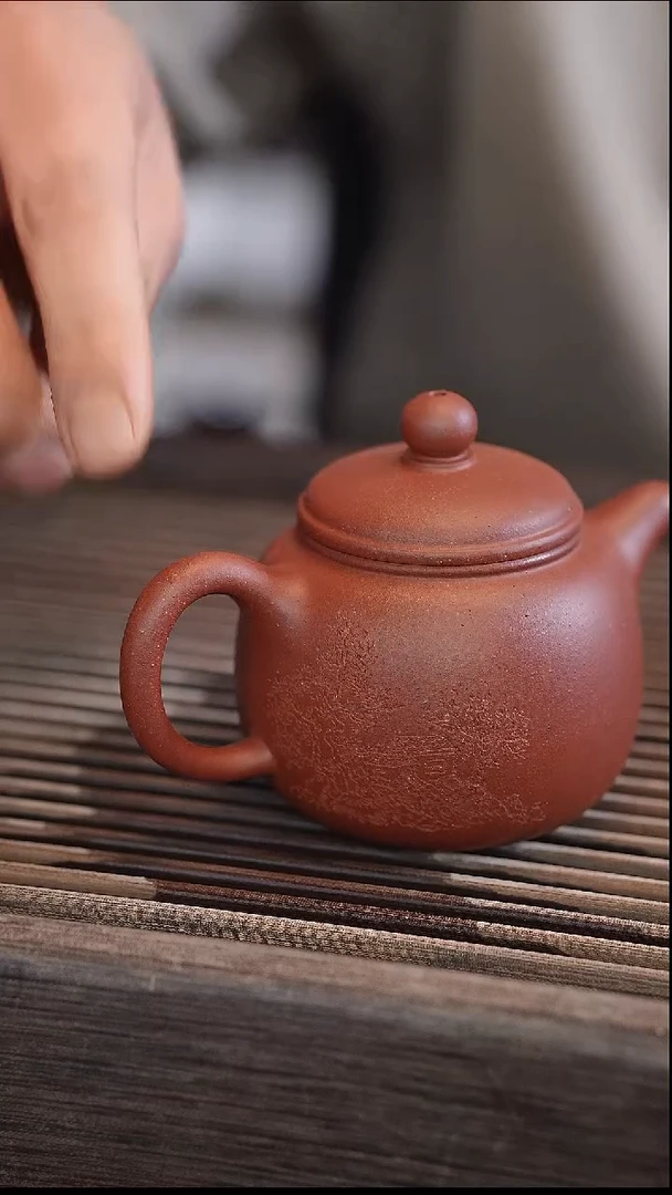 茶壶紫砂匏尊 北红赤铁 半手工【 雕刻随机】 200cc