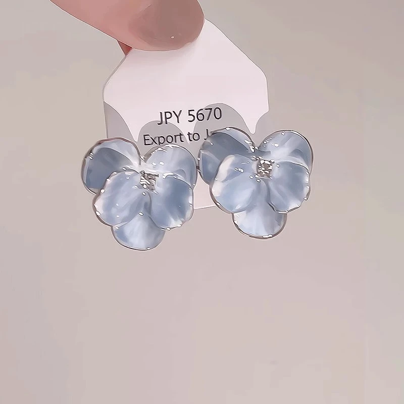 铜合金耳饰 森系蓝色鸢尾花耳环女油画风耳钉高级感气质大气耳饰