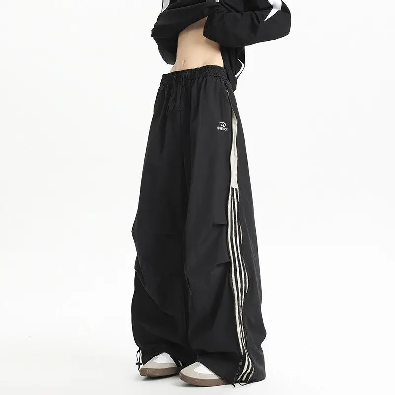 美式伞兵裤子男春季户外高街条纹冲锋裤潮牌速干阔腿休闲长裤2025