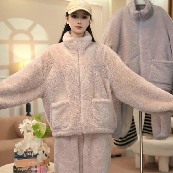 【专柜高品质】情侣秋冬立领保暖宽松拉链家居服套装可外穿加厚套装