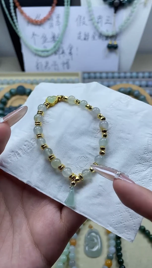 未镶嵌手链翡翠看***海6.5mm DIY冰种翡翠手链