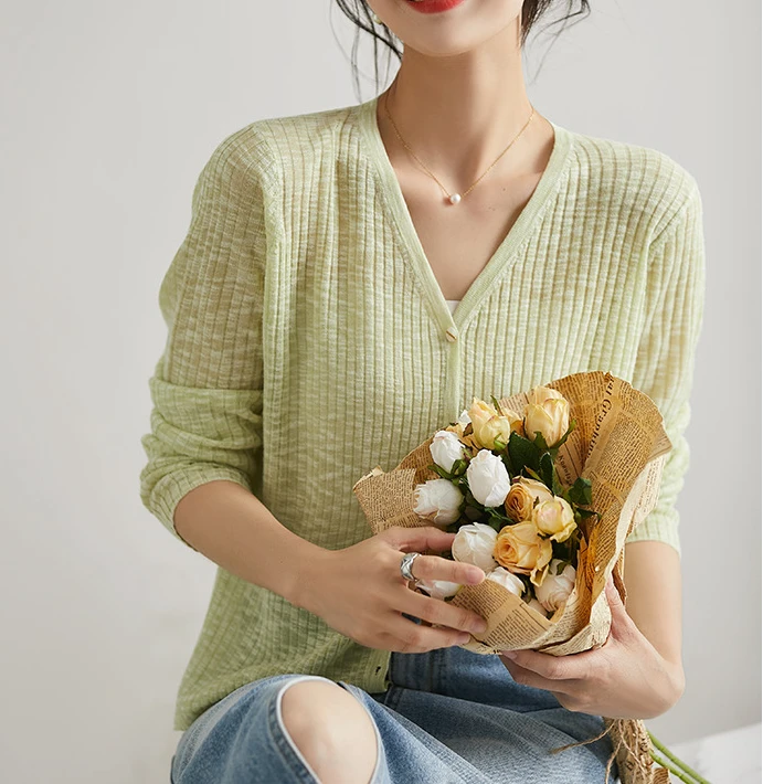 夏季女士爆款竹节麻开衫薄款防晒长袖宽松休闲外套纯色洋气百搭