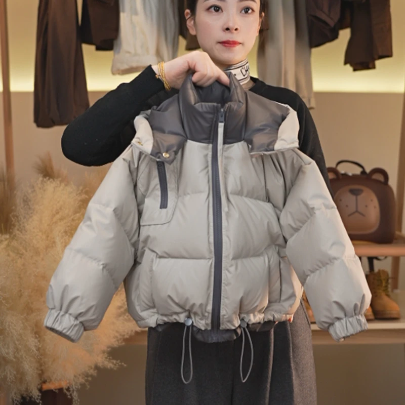 【小首尔】-qc8冬儿童拼接设计感下摆保暖连帽羽绒服HCXZ3949