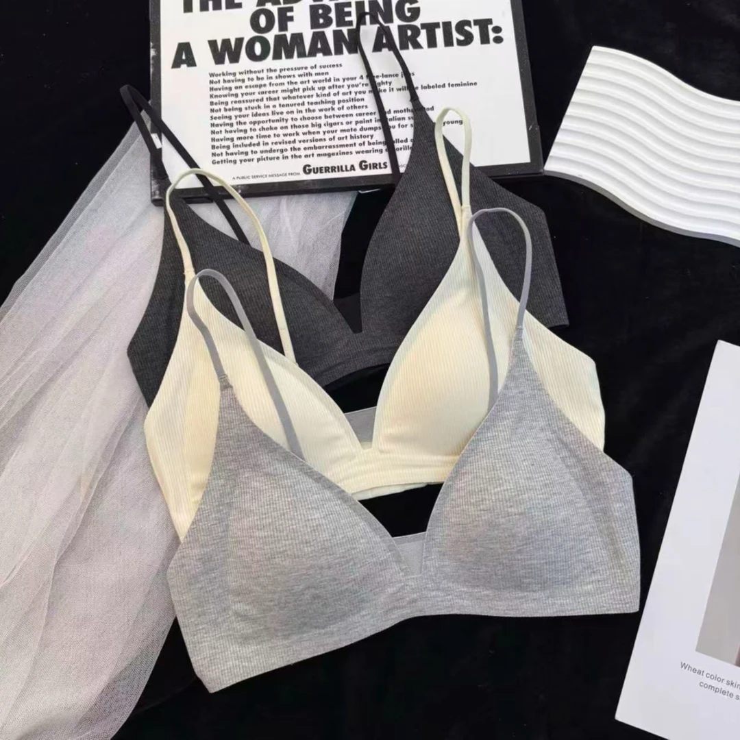 833 日系螺纹三角杯无痕内衣少女聚拢无钢圈简约百搭舒适薄款文胸