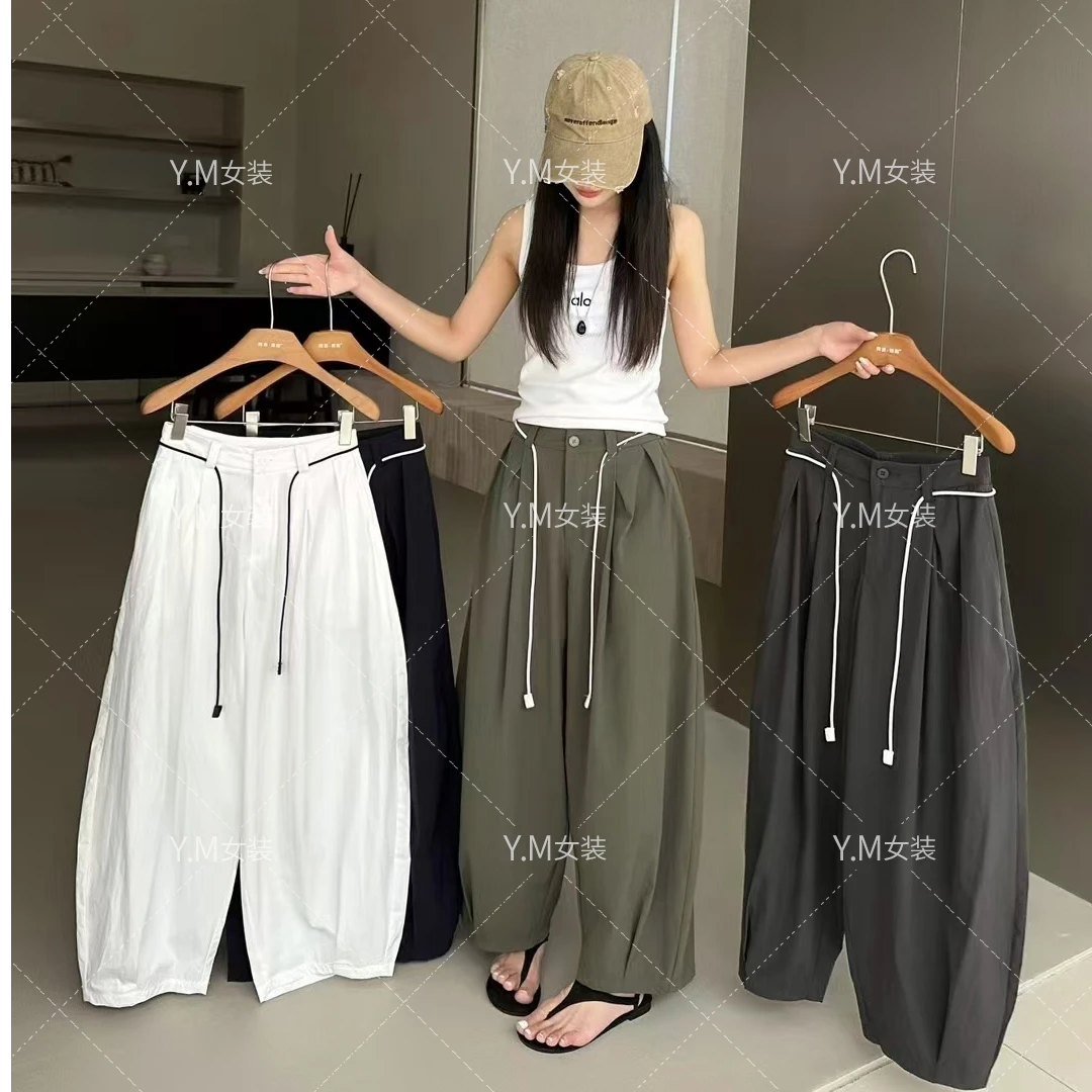 设计感抽绳气球裤纯色百搭香蕉裤2025夏宽松九分休闲裤X