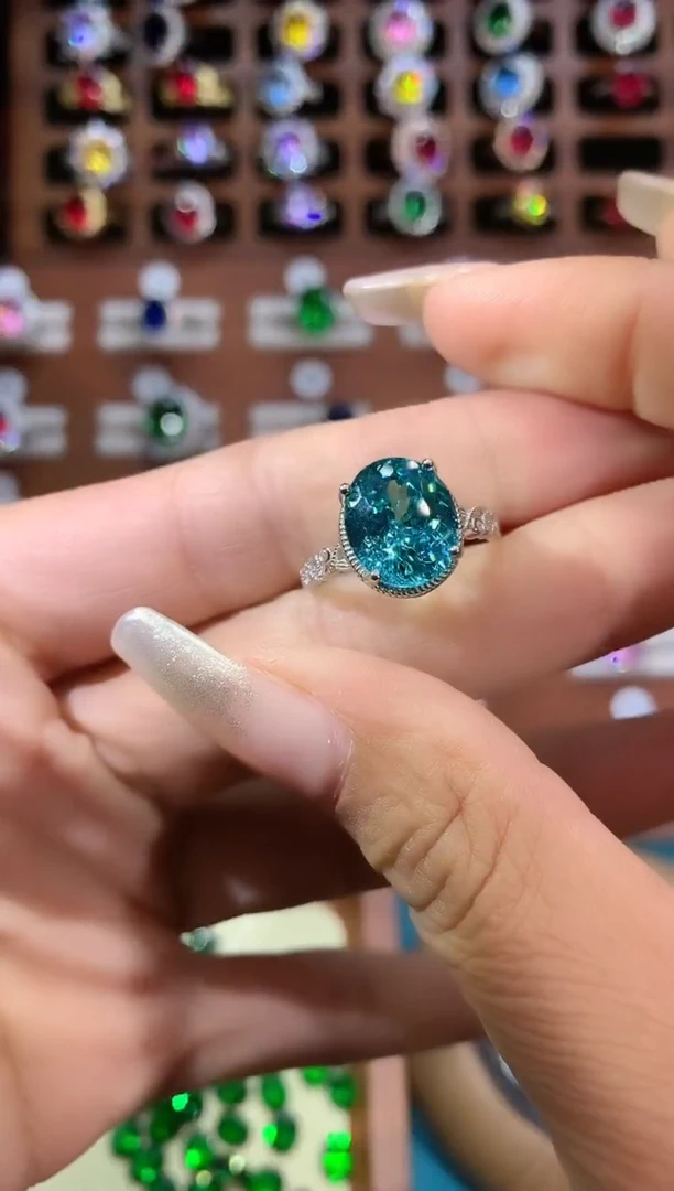 无925银帕拉蓝绿色戒指鸟巢切1012