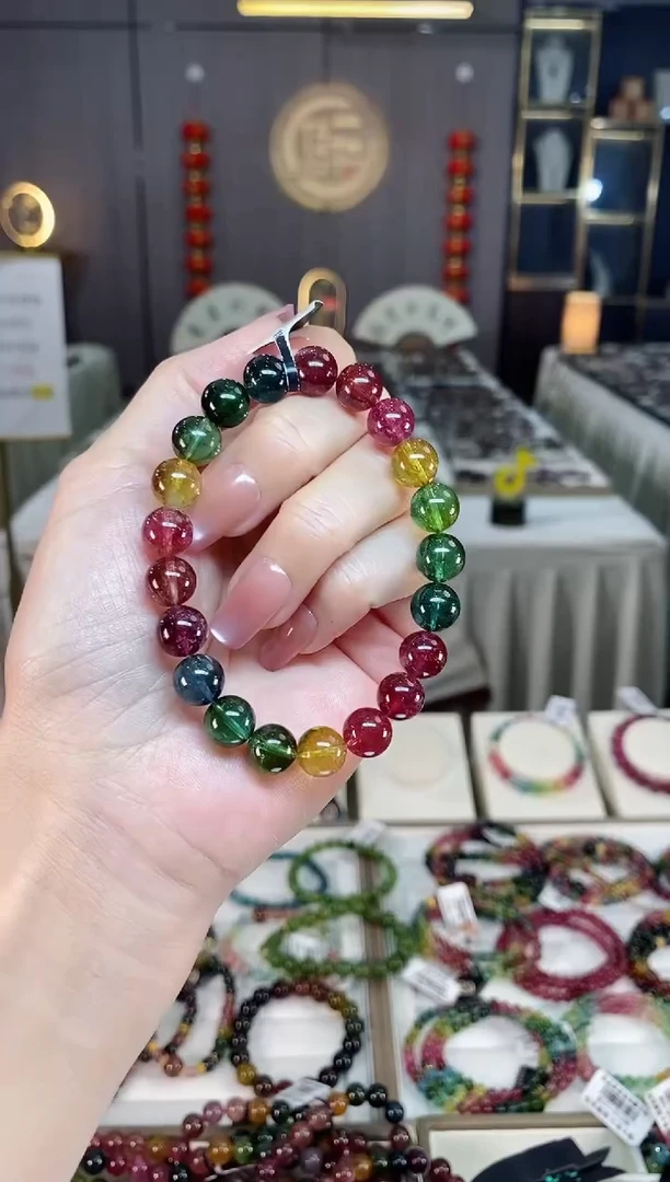 未镶嵌冰透净体老矿碧玺色标单圈手串9mm+碧玺hon多样性发一条