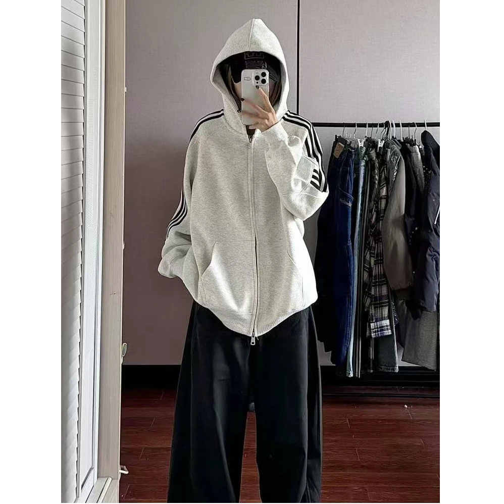 【6991】双头拉链连帽卫衣外套春秋oversize连帽衫情侣卫衣外套