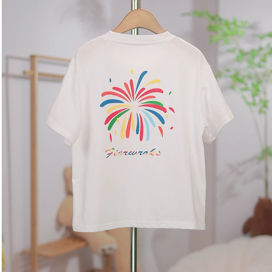 儿童白色时尚休闲夏季印花百搭夏款宽松圆领女童大童圆领韩版短袖