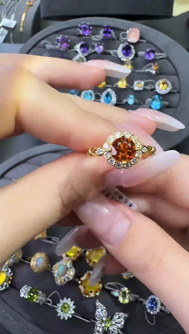 银S925镶嵌戒指石榴石（芬达石）不低于1.0ct【七天鉴赏期】